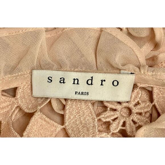 Sandro Paris Pink Geometric Crocheted Lace V-Neck Mini Dress Size 1 (4US) - Picture 6 of 14